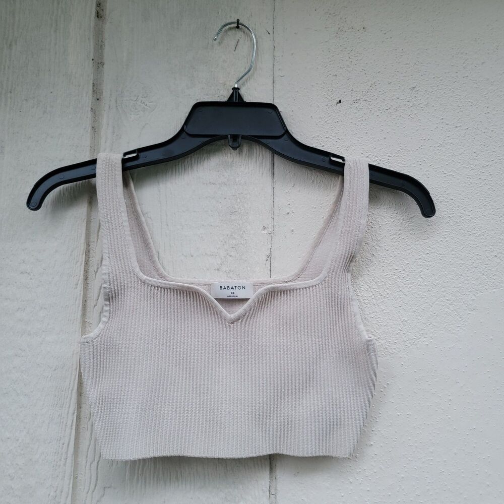 Aritzia Babaton Sculpt Knit Notch Tank XS Beige Cropped